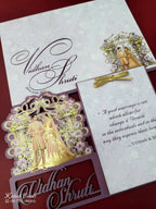 KLB691 Dulha Dulhan Design Purple Color Couple Name Laser Cut MDF Thick Wedding Card (2 Page)