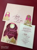 KLB693 Elephant Design Pink Color Couple Name Laser Cut MDF Thick Wedding Card (2 Page)