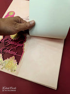 KLB693 Elephant Design Pink Color Couple Name Laser Cut MDF Thick Wedding Card (2 Page)