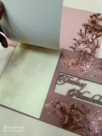 KLB694 Floral Design Pink Color Couple Name Laser Cut MDF Thick Wedding Card (2 Page)