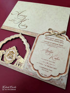 KLB696 Elephant Design Brown Color Laser Cut MDF Thick Wedding Card (2 Page)
