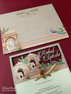 KLB697 Peacock Elephant Design Brown Color Couple Name Laser Cut MDF Thick Wedding Card (2 Page)