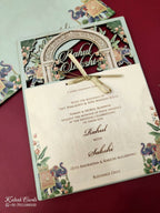 KLB699 Elephant Design Green Color Couple Name Laser Cut Wedding Card (2 Page)