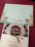 KLB699 Elephant Design Green Color Couple Name Laser Cut Wedding Card (2 Page)