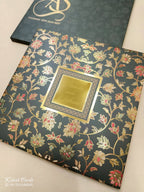 KLB702 Floral Design Grey Color Hardboard Padding Thick Wedding Card (2 Page & Couple Name Acrylic)