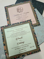 KLB702 Floral Design Grey Color Hardboard Padding Thick Wedding Card (2 Page & Couple Name Acrylic)