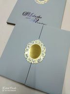 KLB703 Grey Color Leatherette Double Door Style Hardboard Padding Thick Wedding Card (2 Page & Couple Name Acrylic)