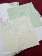KLB704 Floral Design White Green Color Hardboard Padding Thick Wedding Card (2 Page & Couple Name Acrylic)