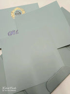 KLB705 Green Grey Color Leatherette Double Door Style Hardboard Padding Thick Wedding Card (2 Page & Couple Initial Acrylic)