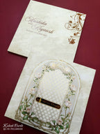 KLB706 Floral Design White Green Color Hardboard Padding Thick Wedding Card (2 Page & Couple Name Acrylic)
