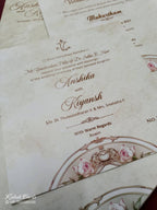 KLB706 Floral Design White Green Color Hardboard Padding Thick Wedding Card (2 Page & Couple Name Acrylic)