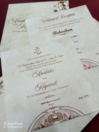 KLB706 Floral Design White Green Color Hardboard Padding Thick Wedding Card (2 Page & Couple Name Acrylic)