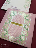 KLB707 Rose Floral Design Pink Color Hardboard Padding Thick Wedding Card (2 Page & Couple Name Acrylic)