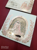 KLB708 Dulha Dulhan Design Laser Cut Hardboard Padding Thick Wedding Card (2 Page & Couple Name Acrylic)