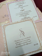 KLB709 Floral Traditional Design White Pink Color Laser Cut Hardboard Padding Thick Wedding Card (2 Page & Couple Name Acrylic)