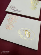 KLB710 Floral Design White Color Leatherette Embossed Hardboard Padding Thick Wedding Card (2 Page & Couple Initial Acrylic)