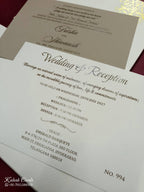 KLB710 Floral Design White Color Leatherette Embossed Hardboard Padding Thick Wedding Card (2 Page & Couple Initial Acrylic)