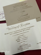 KLB710 Floral Design White Color Leatherette Embossed Hardboard Padding Thick Wedding Card (2 Page & Couple Initial Acrylic)