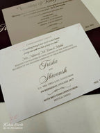KLB711 Floral Design Maroon Color Laser Cut Embossed Hardboard Padding Thick Wedding Card (2 Page & Couple Initial Acrylic)