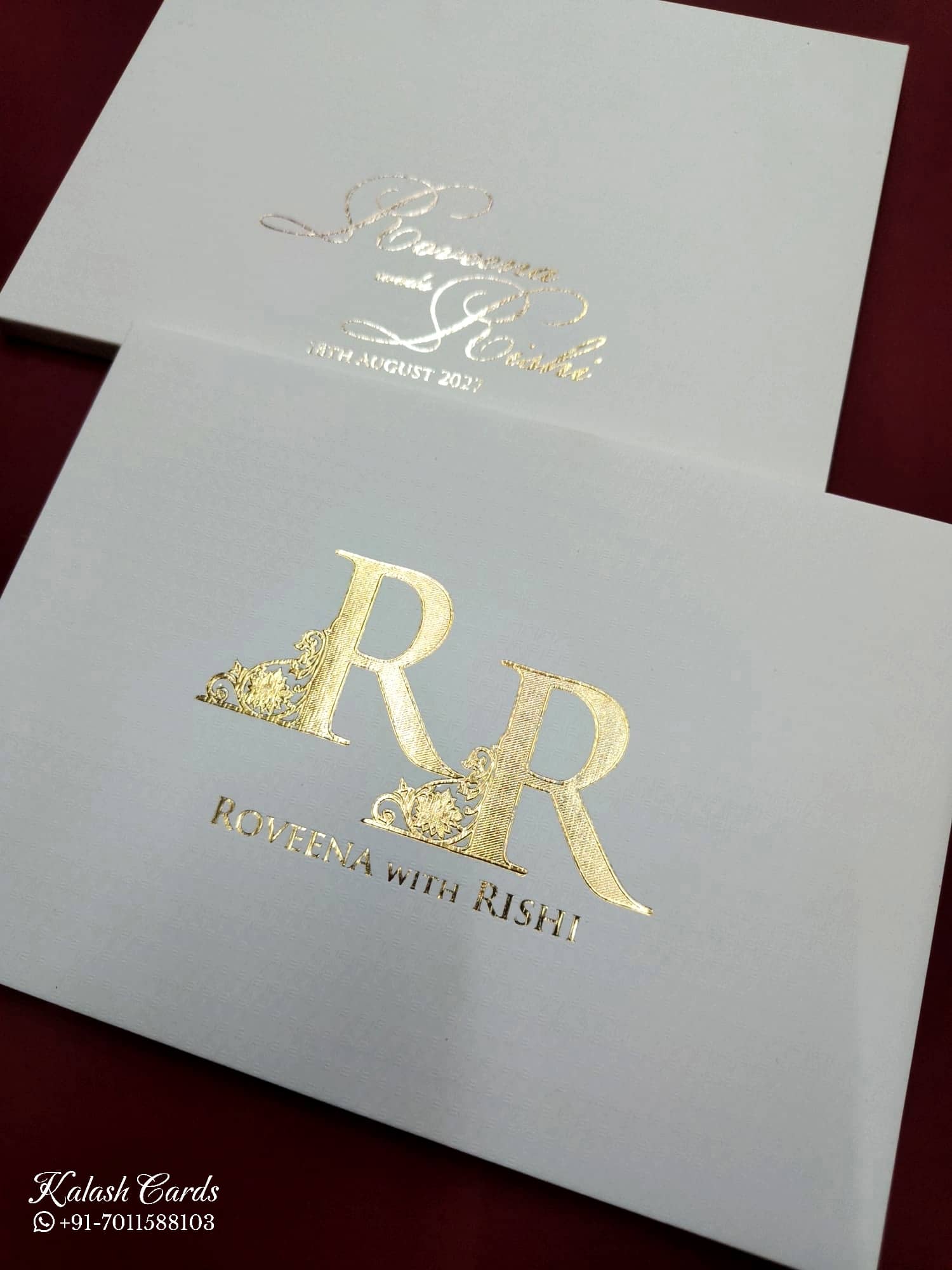 KLB712 White Golden Color Leatherette Hardboard Padding Thick Wedding Card (2 Page)