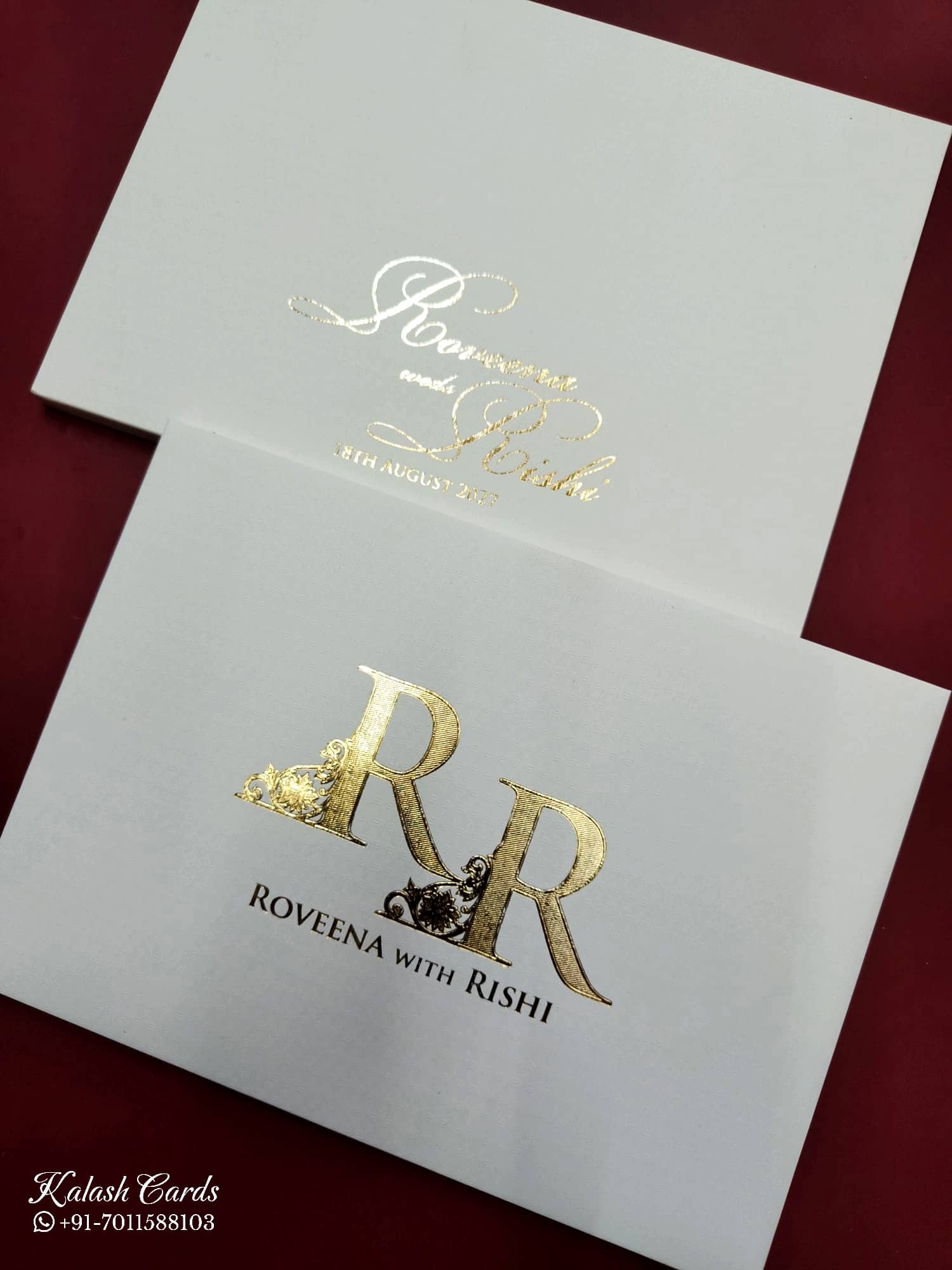 KLB712 White Golden Color Leatherette Hardboard Padding Thick Wedding Card (2 Page)