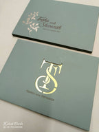 KLB713 Green Grey Golden Color Laser Cut Leatherette Hardboard Padding Thick Wedding Card (2 Page)