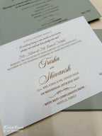 KLB713 Green Grey Golden Color Laser Cut Leatherette Hardboard Padding Thick Wedding Card (2 Page)
