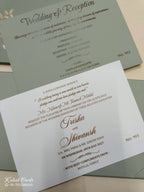 KLB713 Green Grey Golden Color Laser Cut Leatherette Hardboard Padding Thick Wedding Card (2 Page)
