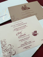 KLB714 Floral Design White Golden Color Hardboard Padding Thick Wedding Card (2 Page & Couple Name Acrylic)
