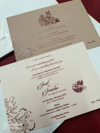 KLB714 Floral Design White Golden Color Hardboard Padding Thick Wedding Card (2 Page & Couple Name Acrylic)