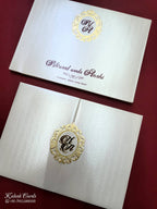 KLB716 Traditional Design White Color Double Door Style Hardboard Padding Thick Wedding Card (2 Page & Couple Initial Acrylic)