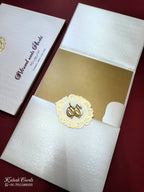 KLB716 Traditional Design White Color Double Door Style Hardboard Padding Thick Wedding Card (2 Page & Couple Initial Acrylic)