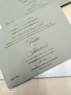 KLB718 Floral Design White Green Color Laser Cut Leatherette Hardboard Padding Thick Wedding Card (2 Page & Couple Initial Acrylic)