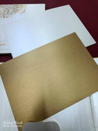 KLB720 Floral Design White Golden Color Embossed Hardboard Padding Thick Wedding Card (2 Page & Couple Name Acrylic)