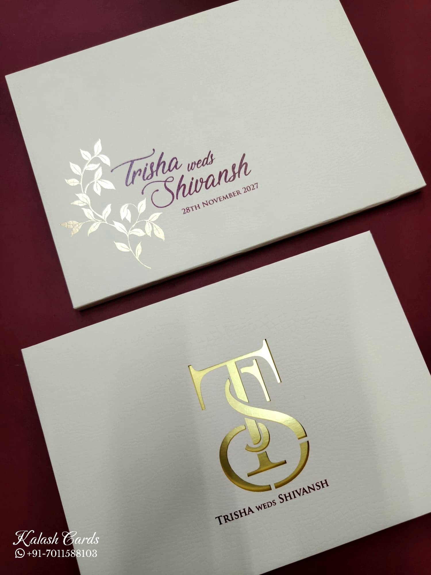 KLB722 White Color Laser Cut Leatherette Hardboard Padding Thick Wedding Card (2 Page)