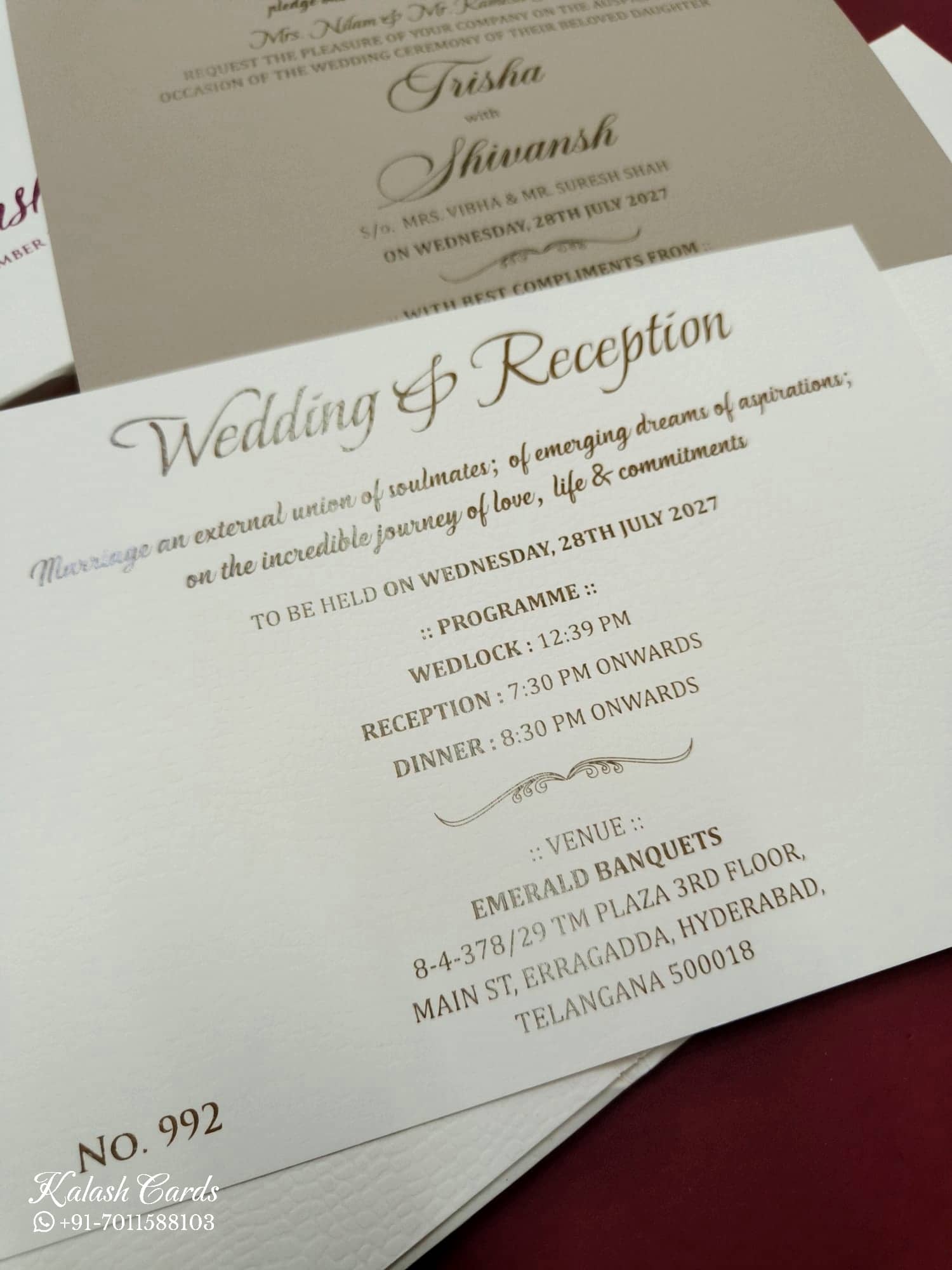 KLB722 White Color Laser Cut Leatherette Hardboard Padding Thick Wedding Card (2 Page)