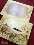 KLB724 Barat Traditional Design Creme Color Embossed Hardboard Padding Thick Wedding Card (2 Page & Couple Name Acrylic)