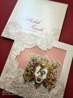 KLB725 Floral Design Peach Color Laser Cut Hardboard Padding Thick Wedding Card (2 Page & Couple Initial Acrylic)