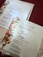 KLB725 Floral Design Peach Color Laser Cut Hardboard Padding Thick Wedding Card (2 Page & Couple Initial Acrylic)