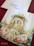 KLB726 Dulha Dulhan Floral Design Pink Color Embossed Hardboard Padding Thick Wedding Card (2 Page & Couple Name Acrylic)