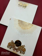 KLB727 Elephant Design Creme Color Hardboard Padding Thick Wedding Card (2 Page & Couple Name Acrylic)
