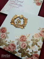 KLB729 Rose Floral Design Creme Color Hardboard Padding Thick Wedding Card (2 Page & Couple Initial Acrylic)