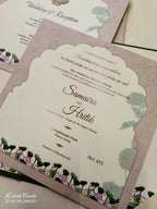 KLB730 Lotus Peacock Design Green Color Laser Cut Hardboard Padding Thick Wedding Card (2 Page & Couple Initial Acrylic)