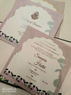 KLB730 Lotus Peacock Design Green Color Laser Cut Hardboard Padding Thick Wedding Card (2 Page & Couple Initial Acrylic)