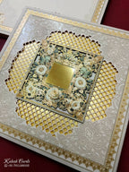 KLB731 Floral Design Creme Golden Color Laser Cut Hardboard Padding Thick Wedding Card (2 Page & Couple Name Acrylic)