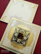 KLB731 Floral Design Creme Golden Color Laser Cut Hardboard Padding Thick Wedding Card (2 Page & Couple Name Acrylic)