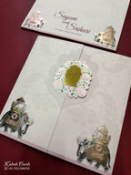 KLB732 Elephant Design Pink Color Double Door Style Semi Box Wedding Card (2 Page & Couple Name Acrylic)