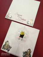 KLB732 Elephant Design Pink Color Double Door Style Semi Box Wedding Card (2 Page & Couple Name Acrylic)