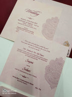 KLB732 Elephant Design Pink Color Double Door Style Semi Box Wedding Card (2 Page & Couple Name Acrylic)