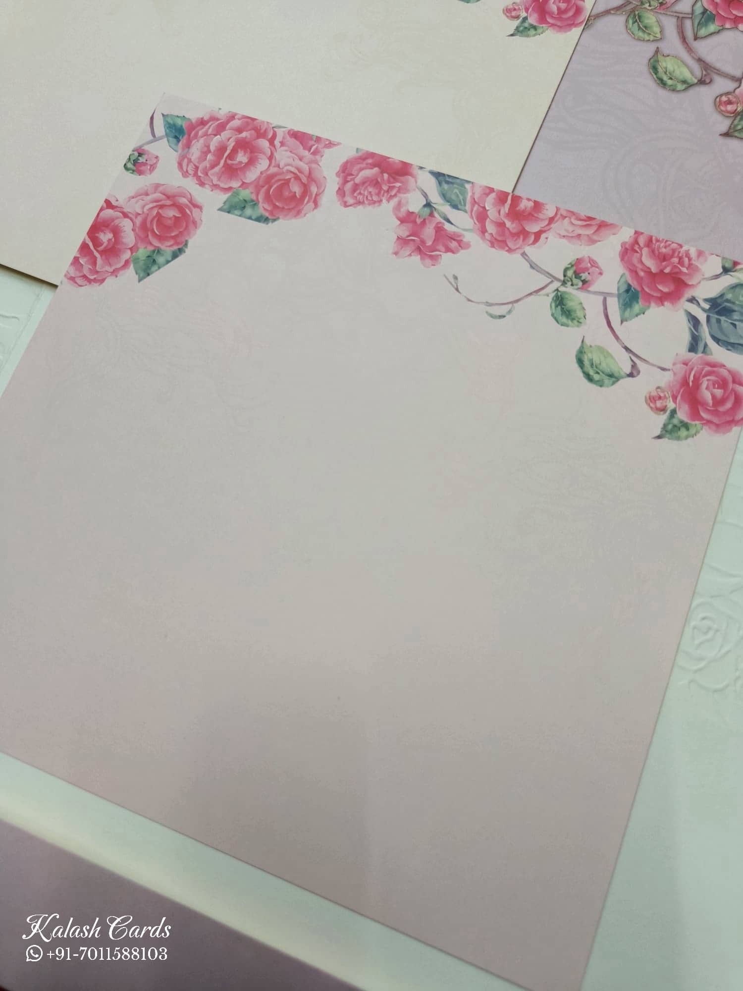 KLB735 Rose Floral Design Brown Color Double Door Style Semi Box Wedding Card (2 Page & Couple Initial Acrylic)